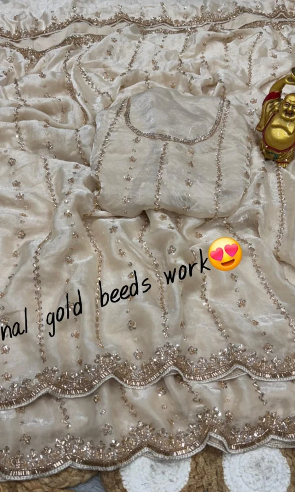 beeds work saree