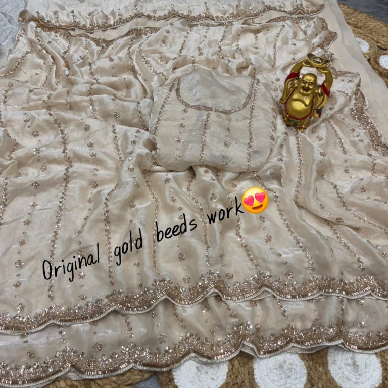 beeds work saree