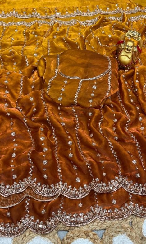 Golden beads dual shade saree